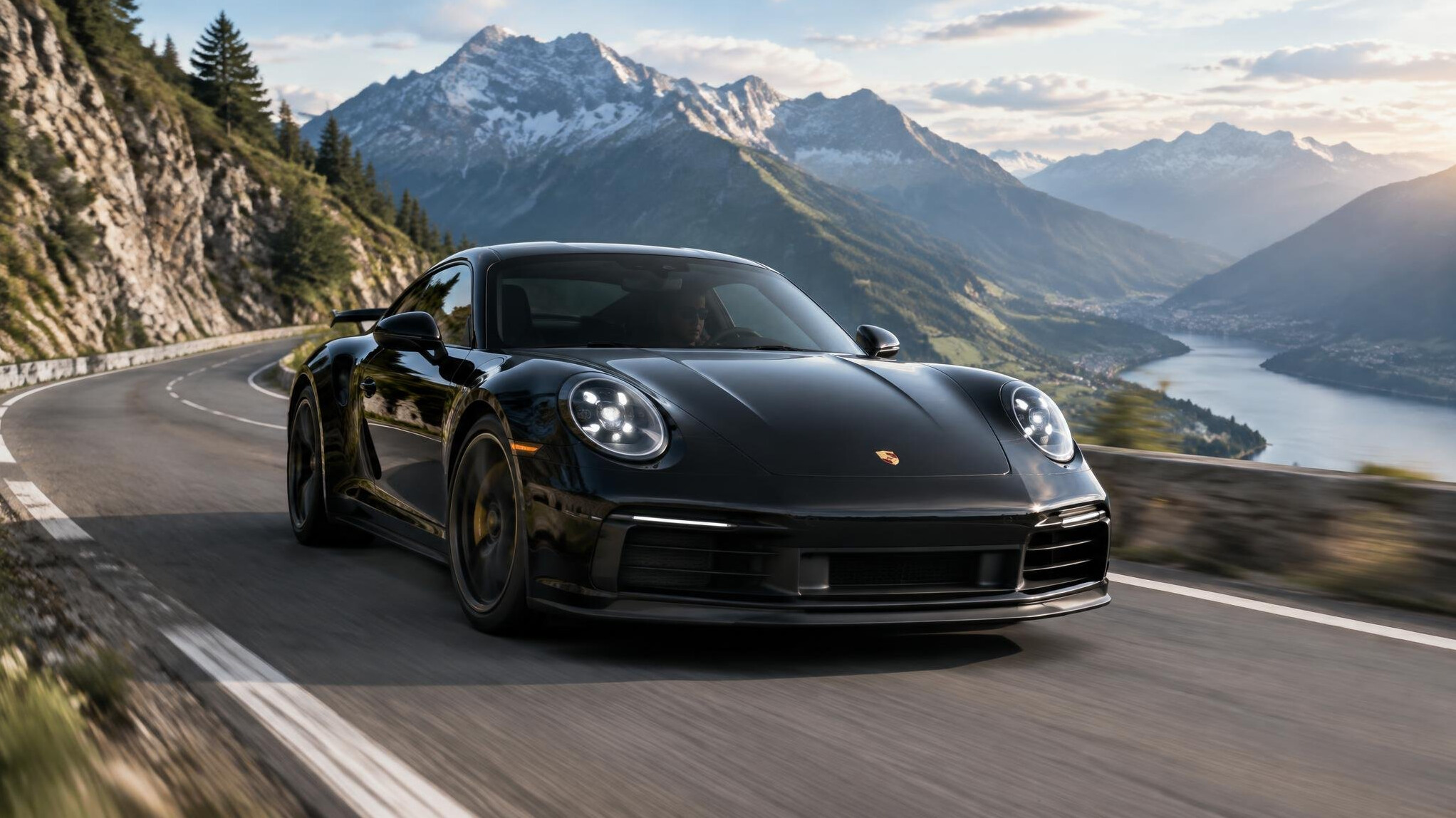 supercar on mountain road