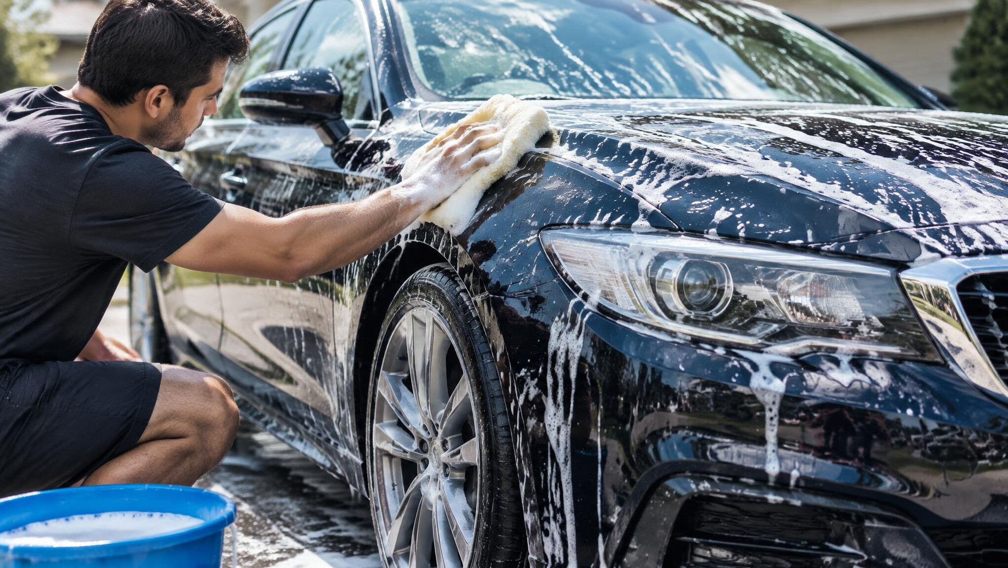 car washing with soap