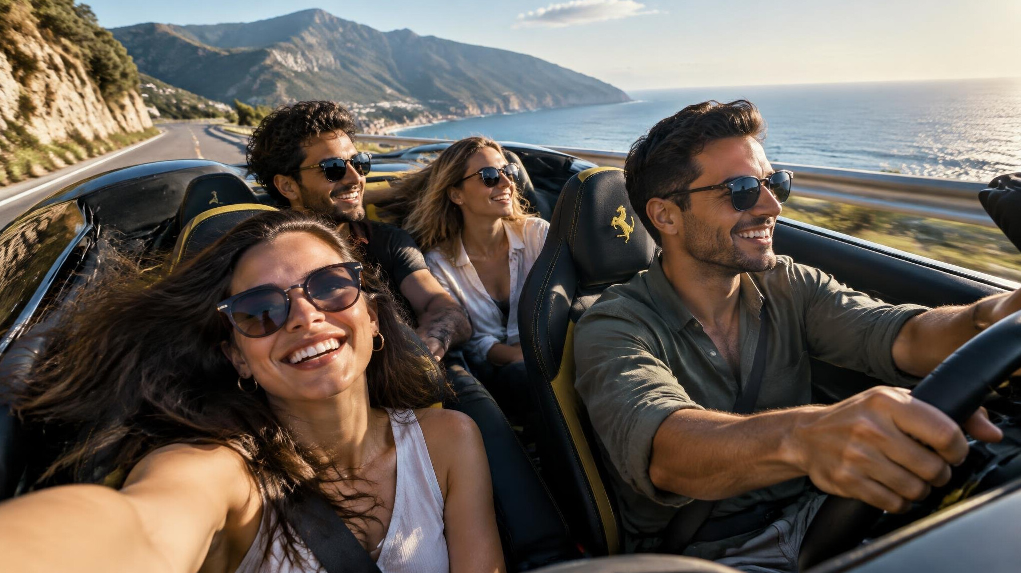 group of people in luxury car