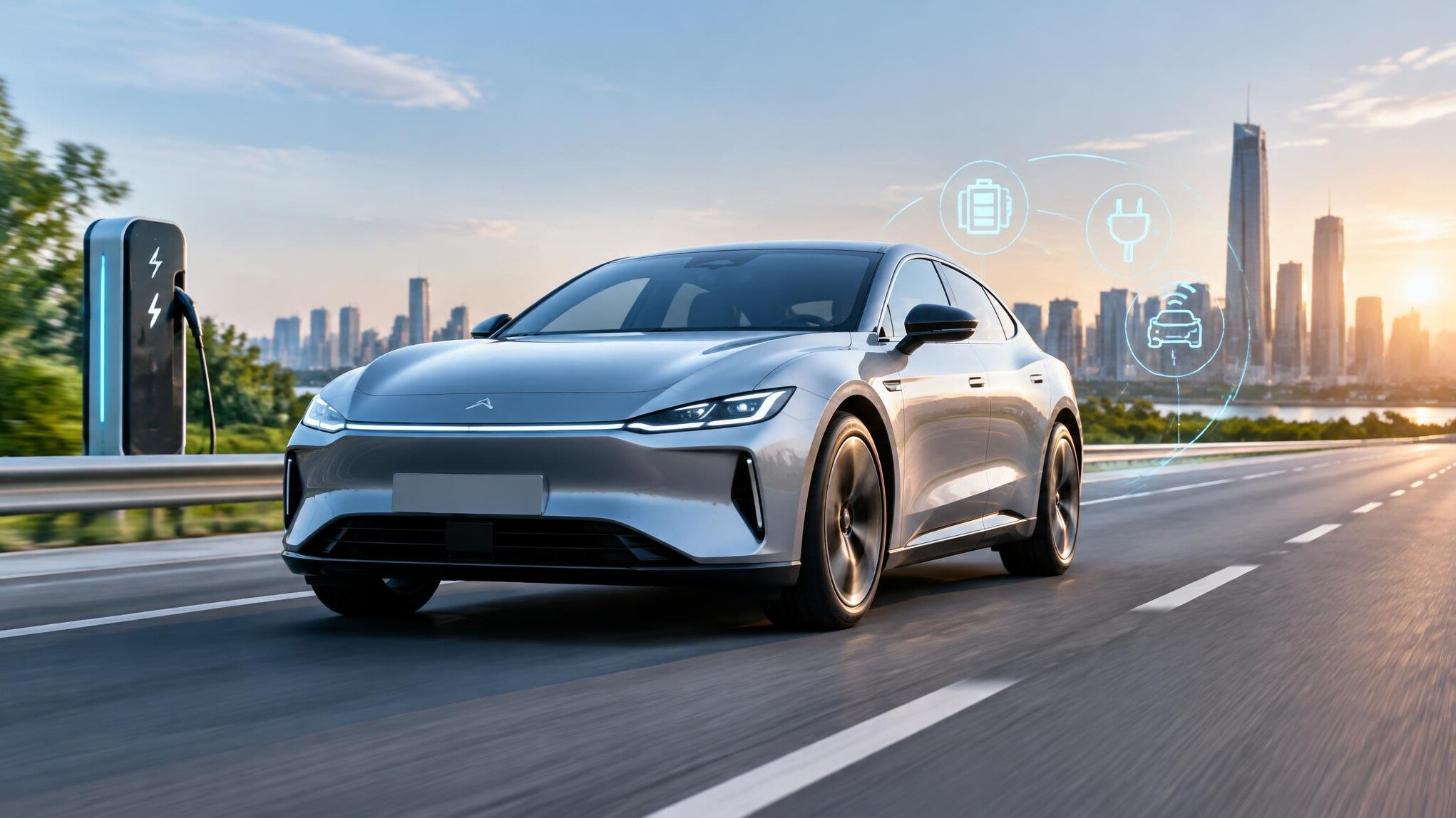 electric car on road